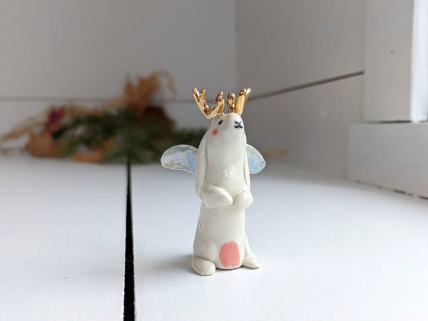 porcelain winged jackalope figurine