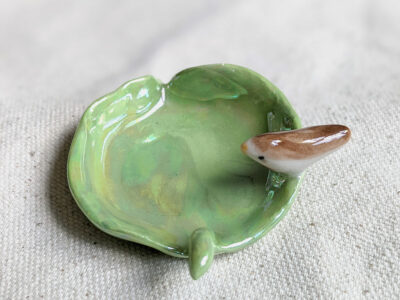 Coupelle Feuille et Oiseau nacré