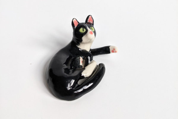 tuxedo cat porcelain figurine