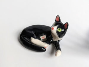 tuxedo cat porcelain figurine