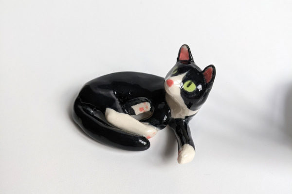 tuxedo cat porcelain figurine
