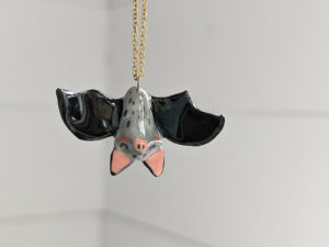 handmade cute porcelain pendant grey bat