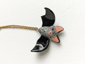 handmade cute porcelain pendant grey bat