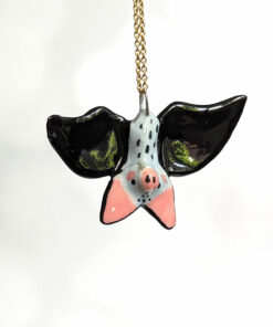 handmade cute porcelain pendant grey bat