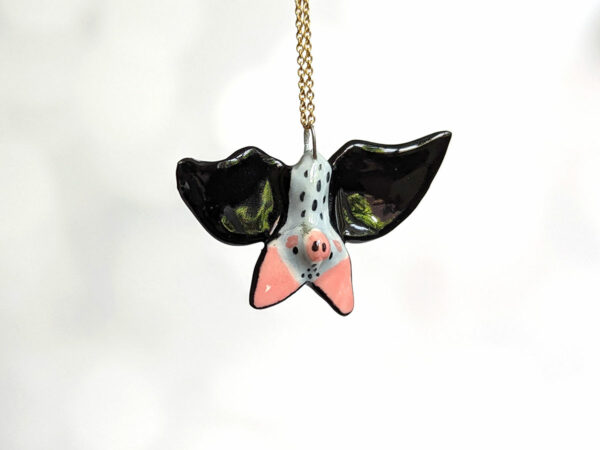 handmade cute porcelain pendant grey bat