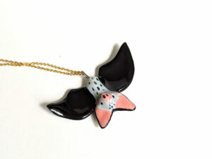 handmade cute porcelain pendant grey bat