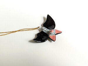 handmade cute porcelain pendant grey bat