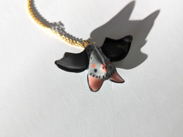 handmade cute porcelain pendant grey bat