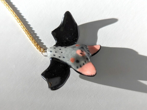 handmade cute porcelain pendant grey bat