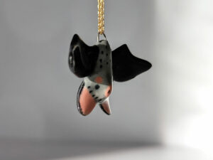 handmade cute porcelain pendant grey bat