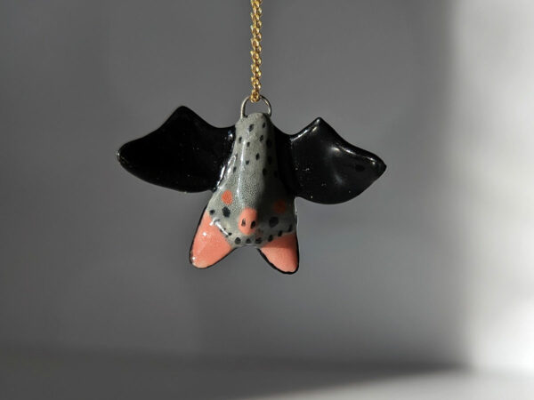handmade cute porcelain pendant grey bat