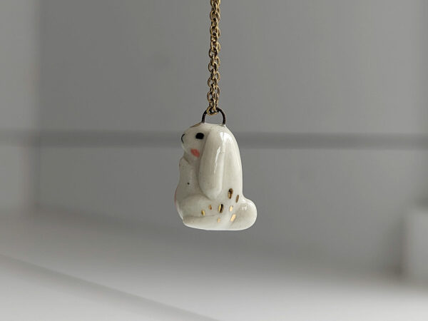 round porcelain bunny pendant cute