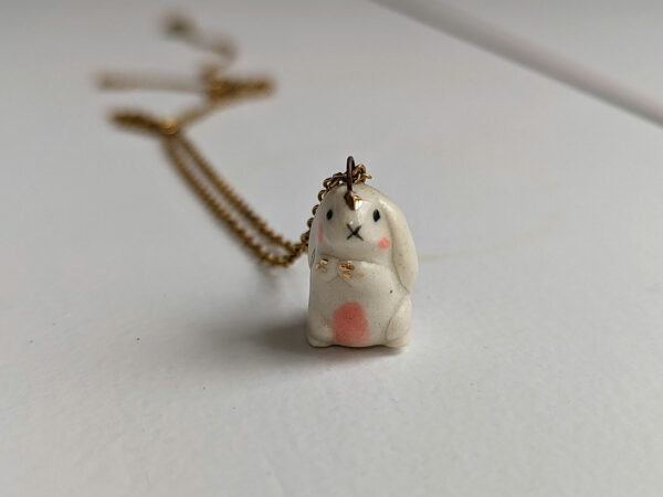 round porcelain bunny pendant cute