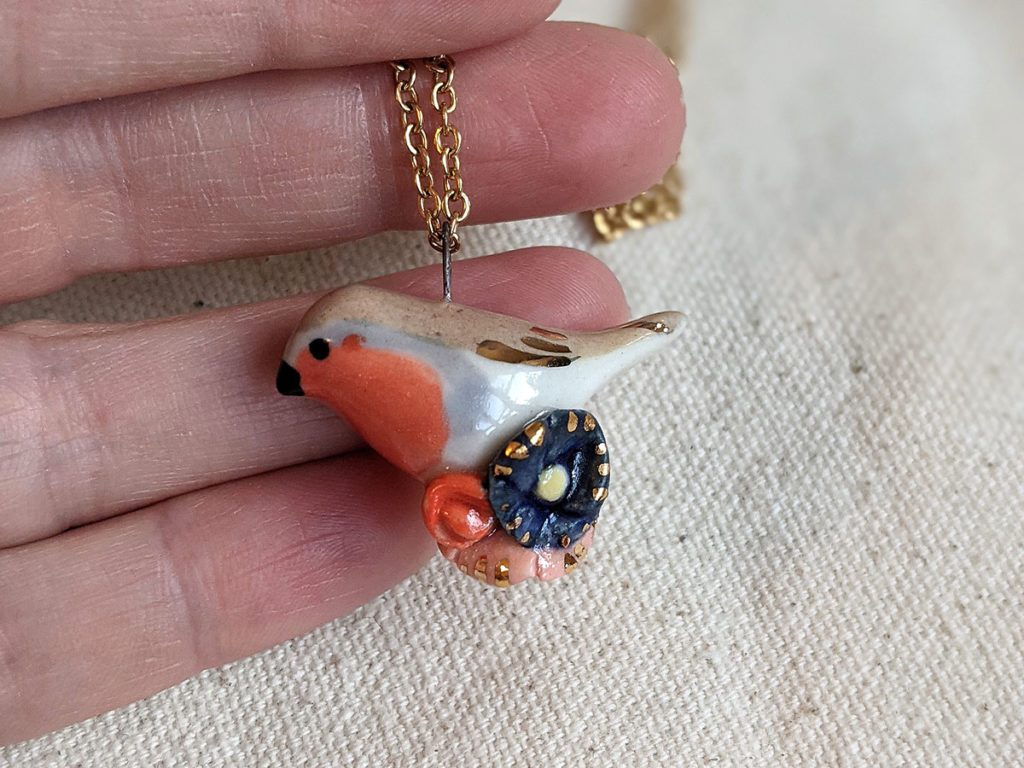 round robin pendant, custom made clay jewelry
