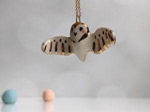 gold porcelain barn owl pendant
