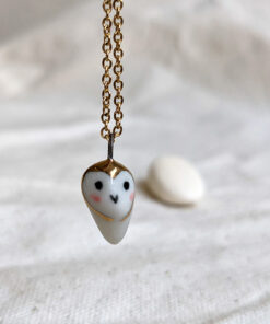 golden owl porcelain pendant