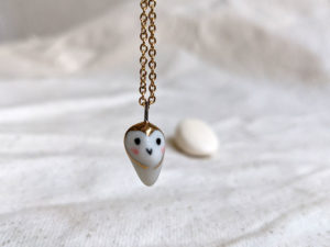 golden owl porcelain pendant