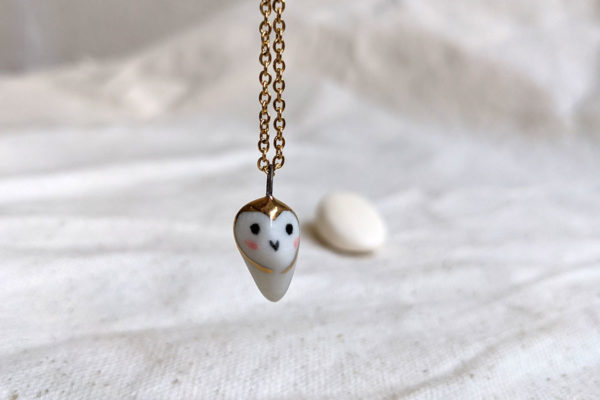 golden owl porcelain pendant