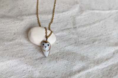 golden owl porcelain pendant