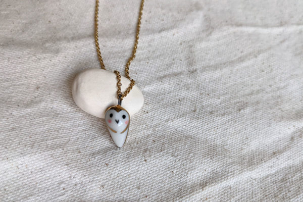 golden owl porcelain pendant