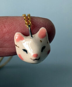 pendant porcelain white cat with gold