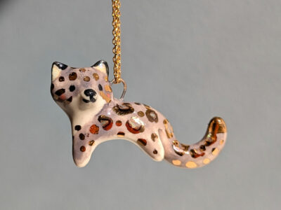 Pendentif Panthère Porcelaine et Or – Image 4