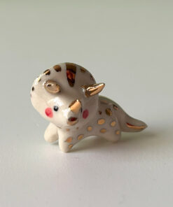 cute triceratops pendant in porcelain and gold