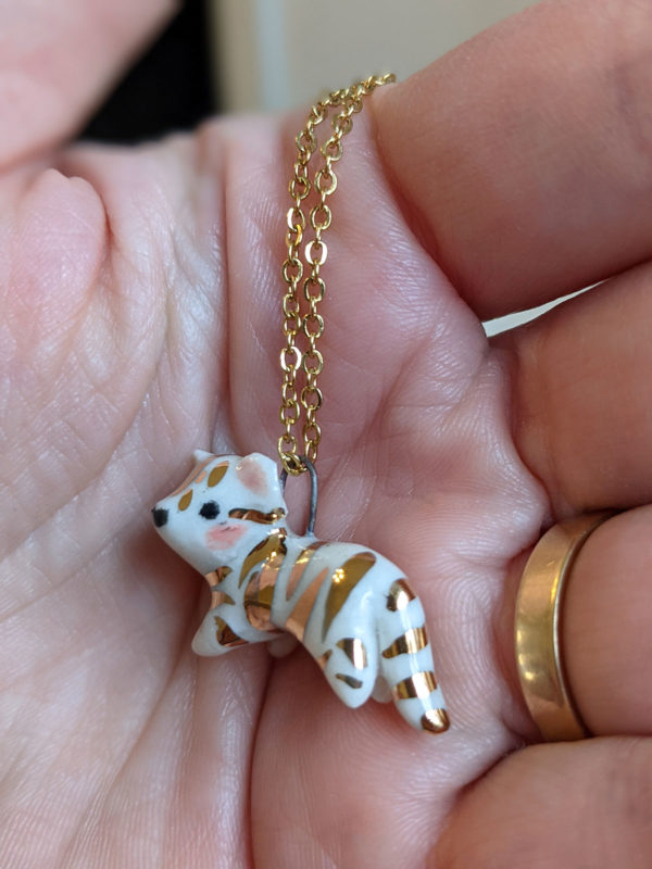 porcelain gold tiger pendant