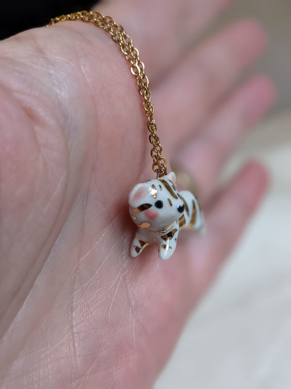 porcelain gold tiger pendant