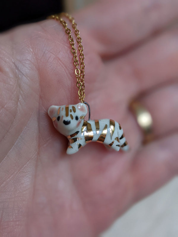 porcelain gold tiger pendant