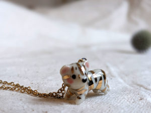 porcelain gold tiger pendant