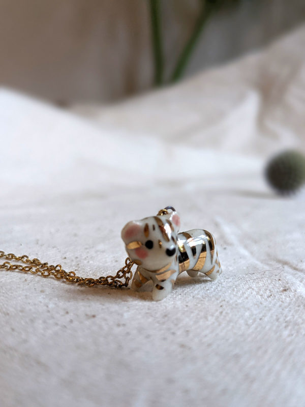 porcelain gold tiger pendant