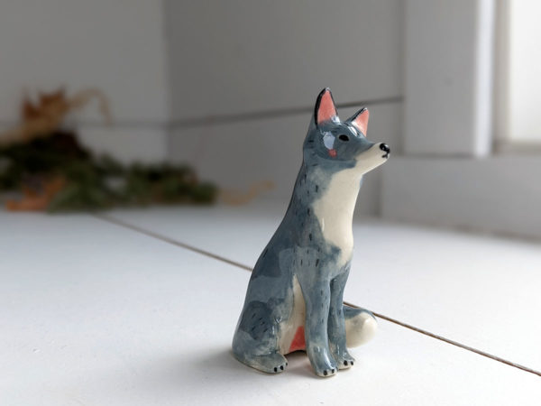 grey wolf figurine porcelain