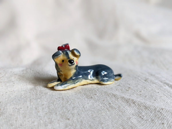 Yorkie bow porcelain figurine