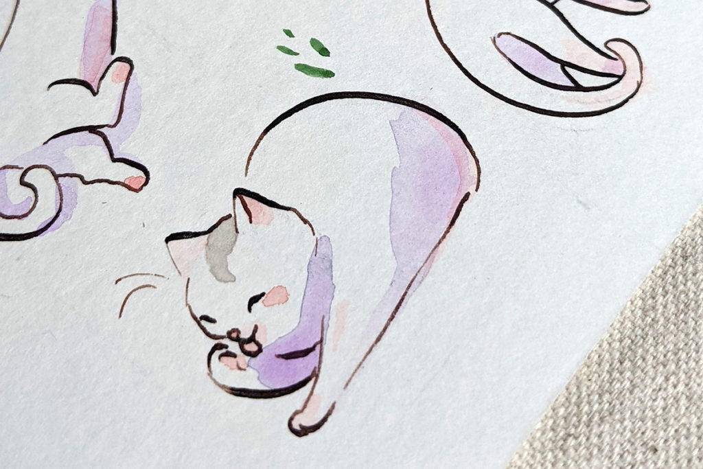 watercolor cat portrait detail