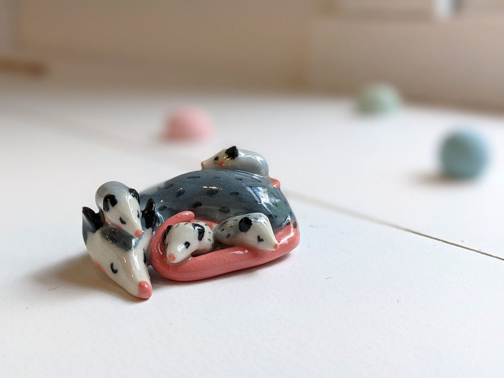 canada ceramic artist sculpture of an opossum