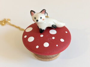 arctic fox porcelain pendant