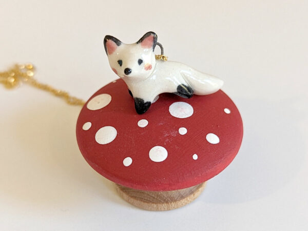 arctic fox porcelain pendant