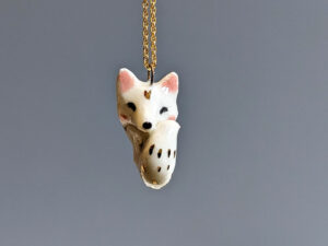 arctic fox porcelain pendant