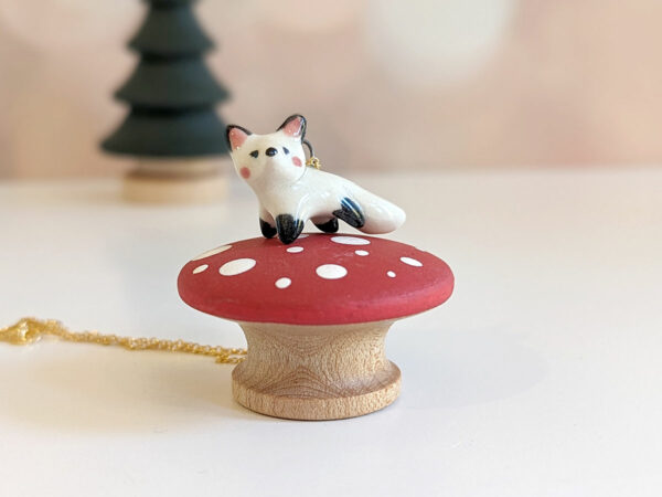 arctic fox porcelain pendant