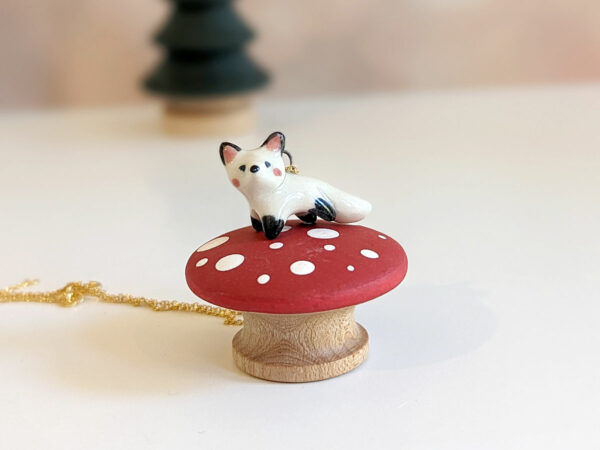 arctic fox porcelain pendant