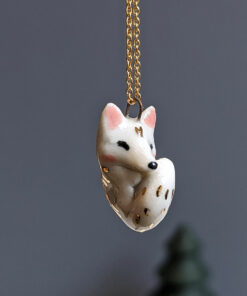 arctic fox porcelain pendant