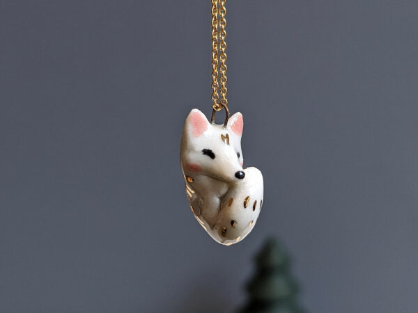 arctic fox porcelain pendant