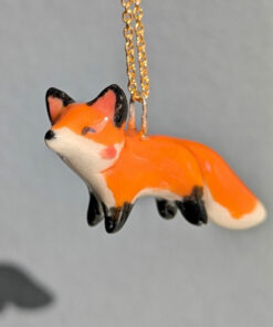 ceramic jewelry red fox pendant