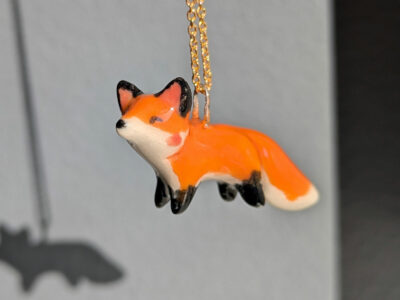 ceramic jewelry red fox pendant