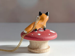 ceramic jewelry red fox pendant