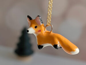 ceramic jewelry red fox pendant