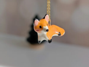 ceramic jewelry red fox pendant