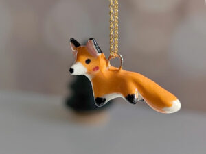 ceramic jewelry red fox pendant