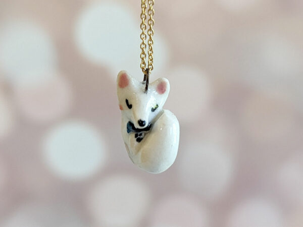 arctic fox porcelain pendant
